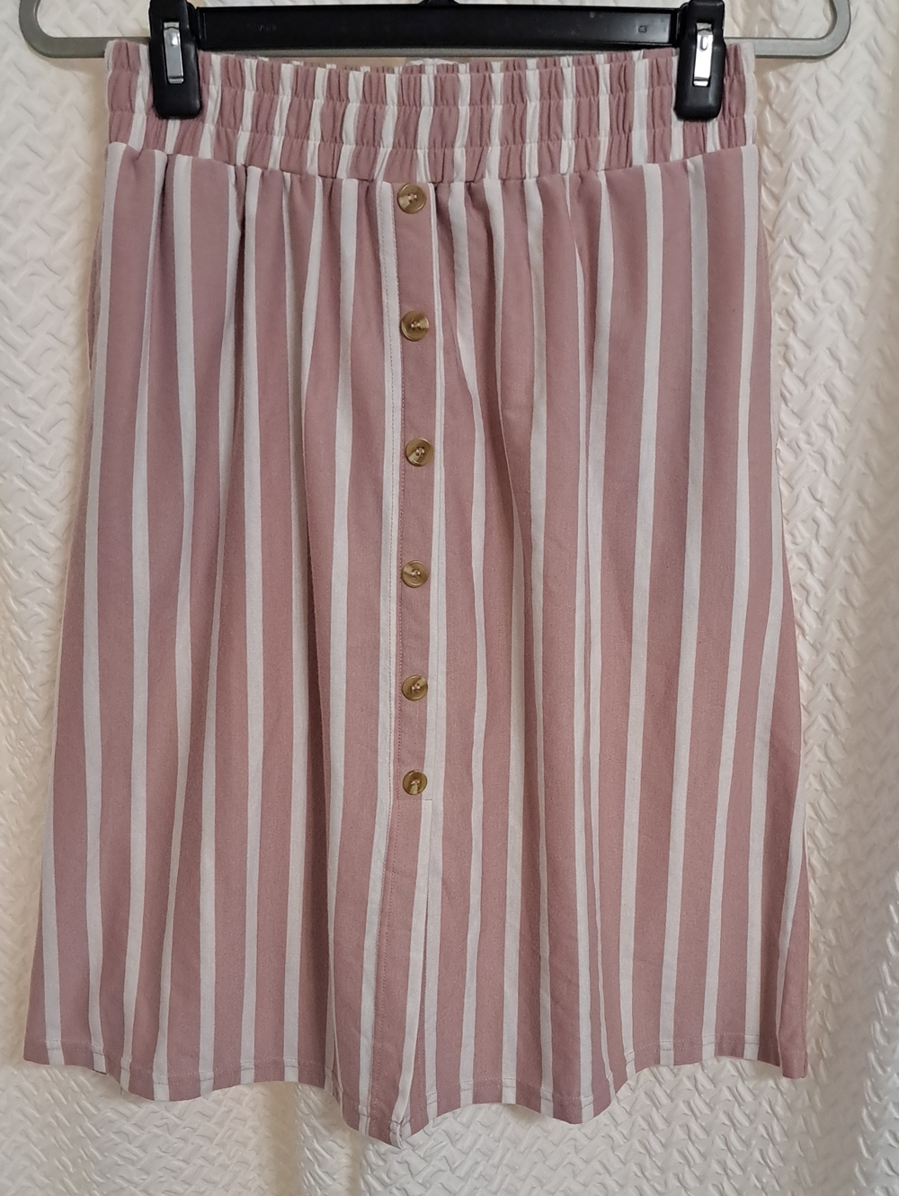 Tickled Teal Pink and White Striped Midi Button-Front Skirt